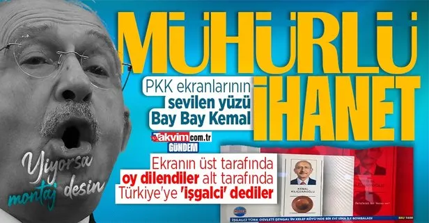 PKK kanalında ’evet’ mühürlü Kılıçdaroğlu yayınları! Ekranın üst tarafında oy dilendiler alt tarafında Türkiye’ye ’işgalci’ dediler