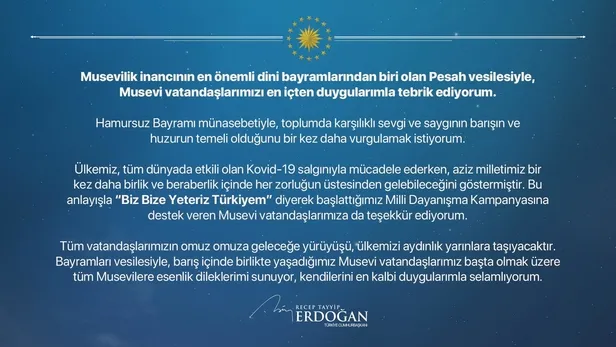Son dakika: Başkan Erdoğan'dan hamursuz bayramı mesajı-1