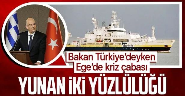 Yunanistan’ın iki yüzlülüğü! Dışişleri Bakanı Nikos Dendias Türkiye’deyken Fransız gemisi Türk kara sularına sokuldu