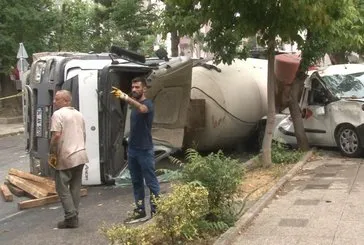 Kadıköy’de beton mikseri dehşet saçtı! Yan yattı