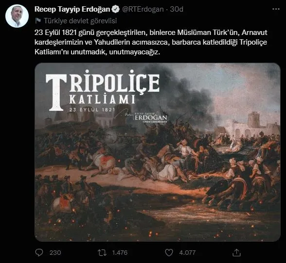 Başkan Erdoğan'dan Tripoliçe Katliamı mesajı: "Unutmadık, unutmayacağız"-1