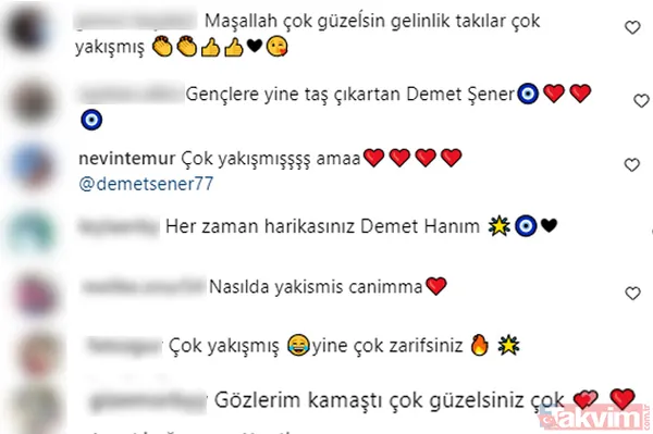 Van'da bir defileye katılan Şener için "Çok güzelsin gelinlik, takılar çok yakışmış", "Gözlerim kamaştı çok güzelsiniz çok" yorumları yapıldı.