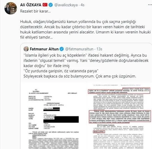 İstanbul 16. Asliye Ceza Mahkemesi tarafından hukukun canına okuyan karar! Fatmanur Altun'a edilen hakareti akladılar-4