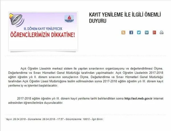 AÖL sınav sonuçları ne zaman açıklanacak? Açık Öğretim Lisesi 3. dönem kayıt yenileme işlemleri-1