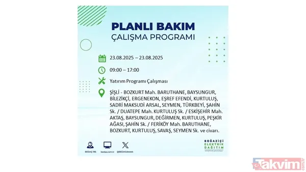 📌23 Ağustos Cumartesi İstanbul'da Elektrik Kesintisi Yaşanacak İlçeler