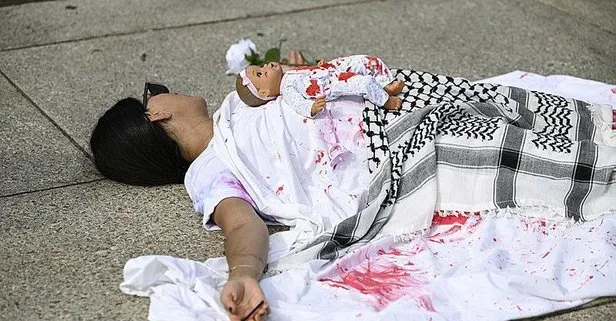 ABD Washington’da katil İsrail’in Gazze’ye yönelik saldırılarına karşı sembolik protesto eylemi düzenledi