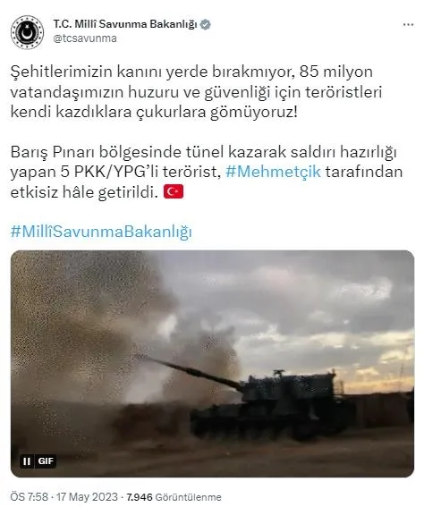 Son dakika: Barış Pınarı bölgesinde saldırı hazırlığı yapan 5 PKK/YPG’li terörist etkisiz hâle getirildi-1