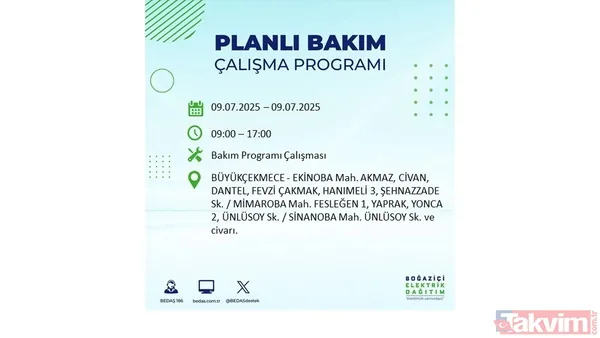 9 Temmuz İstanbul Elektrik Kesintisi