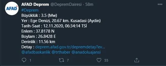 SON DAKİKA: Ege Denizi'nde 3.5 büyüklüğünde deprem | SON DEPREMLER-1