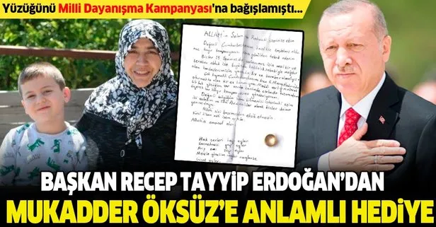 Yüzüğünü Milli Dayanışma Kampanyası’na bağışlamıştı... Başkan Erdoğan Mukadder Öksüz’e aynı yüzüğü hediye etti