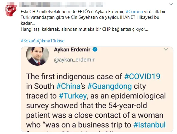 FETÖ'cüler bu sefer de Koronavirüs üzerinden hainlik peşinde! CHP'li FETÖ'cü Aykan Erdemir'den skandal paylaşım!-1