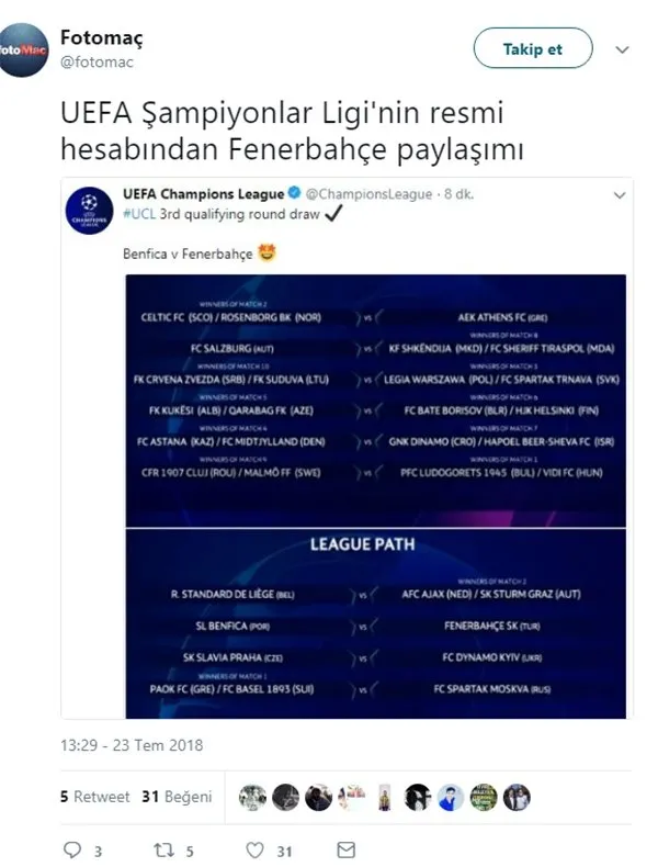 Fenerbahce Nin Rakibi Belli Oldu Takvim
