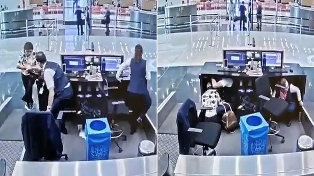 THY görevlisinden örnek davranış! Deprem sırasında yolcuyu böyle korudu-1