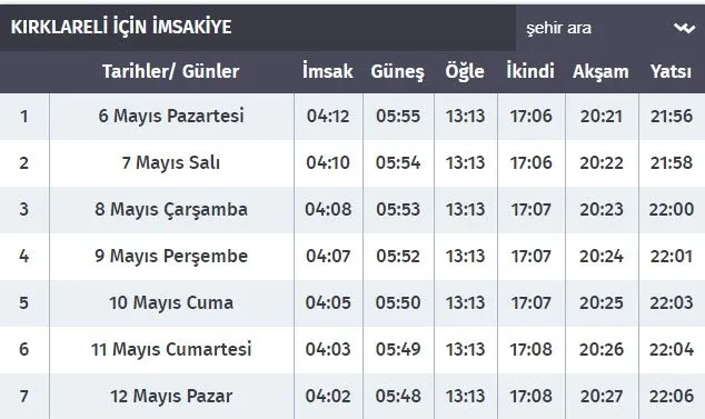Babaeski Namaz Vakitleri Diyanet Babaeski Ezan Saatleri Secdem