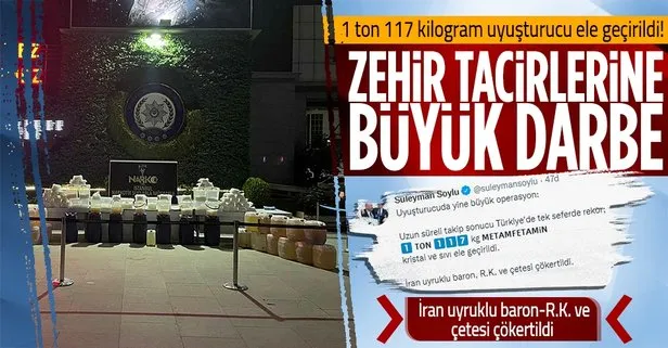 Uyuşturucu tacirlerine dev operasyon!  1 ton 117 kilogram metamfetamin kristal ve sıvı ele geçirildi