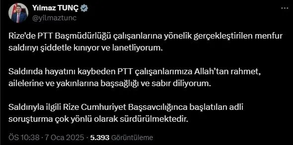 Adalet Bakan Yılmaz Tunç'un paylaşımı (Ekran görüntüsü)