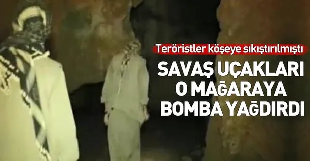 Son dakika... Teröristlerin saklandığı mağaraya bomba yağdı