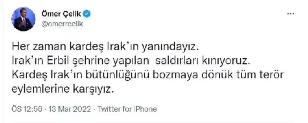 AK Parti Sözcüsü Ömer Çelik: Erbil'e yapılan saldırıları kınıyoruz-1