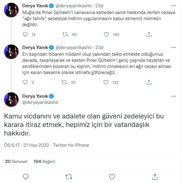 son-dakika-pinar-gultekin-davasinda-flas-gelisme-bakanlik-ve-bassavcilik-harekete-gecti-karar-istinafa-tasiniy-1655826474675.jpeg SON DAKİKA: Aile ve Sosyal Hizmetler Bakanı Derya Yanık: Pınar Gültekin davası için dilekçemizi verdik! Haksız tahrik yanlış bir değerlendirme-2