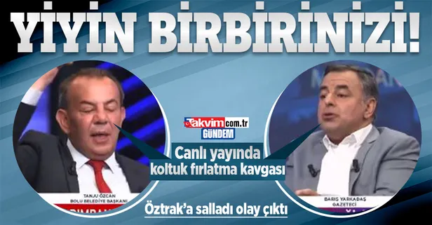 Canlı yayında birbirlerini yediler! Tanju Özcan ve Barış Yarkadaş arasında koltuk fırlatma gerilimi