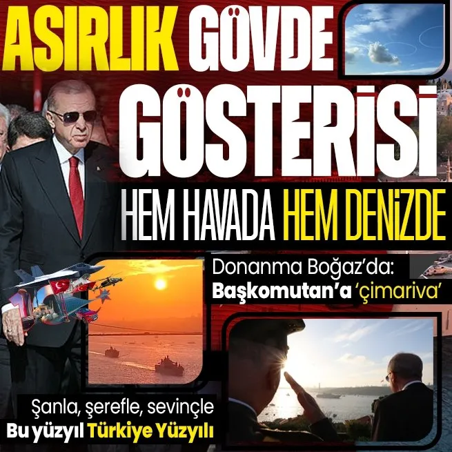TCG Anadolu öncülüğünde 100. yıl geçişi! Donanma Başkomutan Erdoğana çimariva selamı verdi: Türk Yıldızları gökyüzüne nakşetti