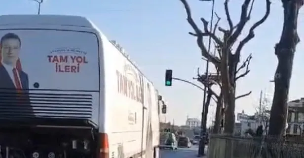 CHP’li Ekrem İmamoğlu’nun ‘Tam yol ileri’ yazan seçim otobüsü yolda kaldı!