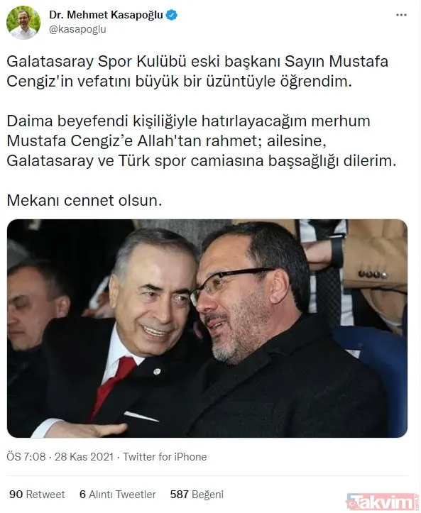 Eski Galatasaray Başkanı Mustafa Cengiz hayatını kaybetti! Spor dünyası tek yürek: Peş peşe taziye mesajları - 11