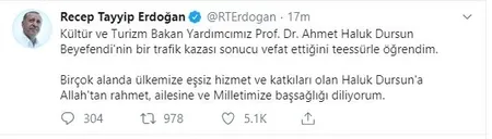 Başkan Erdoğan'dan Prof. Dr. Ahmet Haluk Dursun için taziye mesajı-1