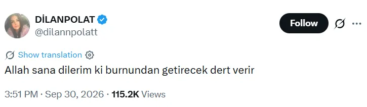 Dilan Polat, X hesabından da olaylara ilişkin paylaşım yaptı.