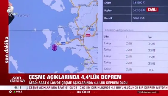 SON DAKİKA İZMİR DEPREM! Çeşme açıklarında 4.4 şiddetinde deprem meydana geldi