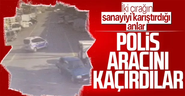 Başakşehir'de 2 çırak tamir için bırakılan polis aracıyla sanayiyi birbirine kattı