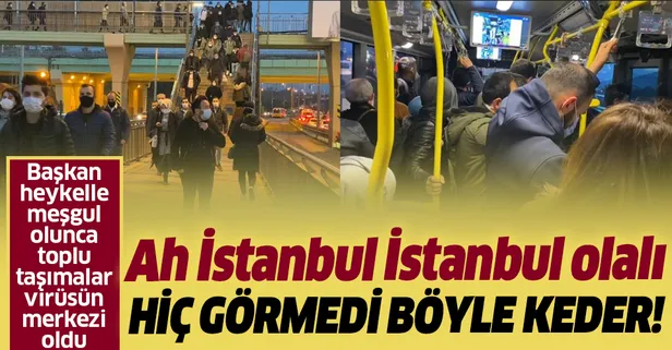 Koronavirüsün merkezi İstanbul'da yine aynı görüntü! Altunizade Metrobüs Durağı'nda yoğunluk