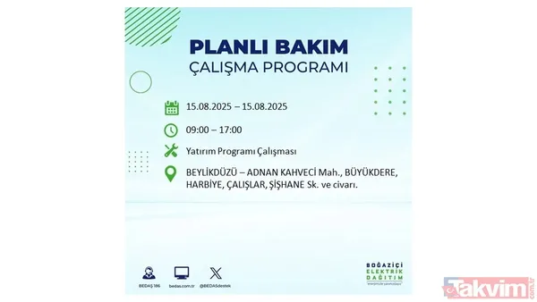 (15 Ağustos Cuma Günü İstanbul'da Elektrik Kesintisi Yaşanacak Noktalar Ve Saat Aralıkları)