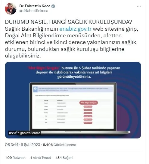 bakan-koca-duyurdu-e-nabiz-depremzede-sorgulama-e-nabiz-depremzede-sorgulama-nasil-yapilir-yakinimin-saglik-du-1675947882180.jpg Bakan Koca duyurdu! E- NABIZ DEPREMZEDE SORGULAMA! e-nabız depremzede sorgulama nasıl yapılır? Yakınımın sağlık durumu nasıl, hangi sağlık kuruluşunda?-3