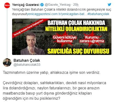 Son dakika: MİT mensubunu ifşa skandalının ardından Yeniçağ karıştı! Eski GYY Batuhan Çolak'a suç duyurusu-3