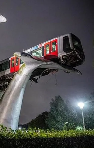Hollanda’da yürekleri ağza getiren metro kazası! 7.5 metre yükseklikteki dev balina heykeline çarptı