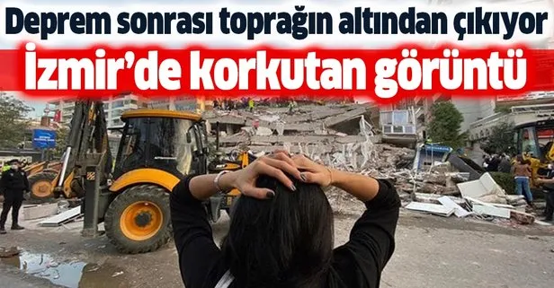 İzmir’de depremin ardından korkutan görüntü! Toprağın altından çıkıyor