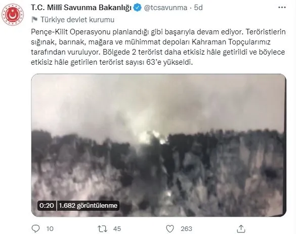 Son dakika: MSB: Pençe - Kilit Operasyonu'nda 63 terörist etkisiz hale getirildi-1