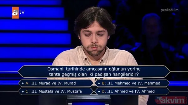 Kenan İmirzalıoğlu'nun sunduğu Kim Milyoner Olmak İster'de 300 bin TL’lik Osmanlı sorusu geceye damga vurdu! - 29