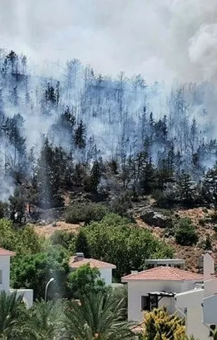 Son dakika: Kuzey Kıbrıs Türk Cumhuriyeti'nde Girne bölgesindeki ormanlık alanda yangın çıktı