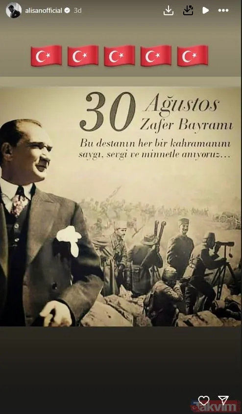 Ünlü isimlerden 30 Ağustos Zafer Bayramı paylaşımları! Demet Akalın, Müge Anlı, İbrahim Tatlıses, Alişan, Sinan Akçıl... - 25