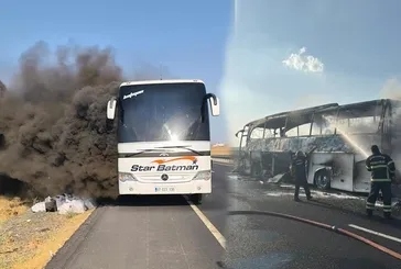 Siverek’te yolcu otobüsü alev alev yandı! Faciayı sürücü önledi