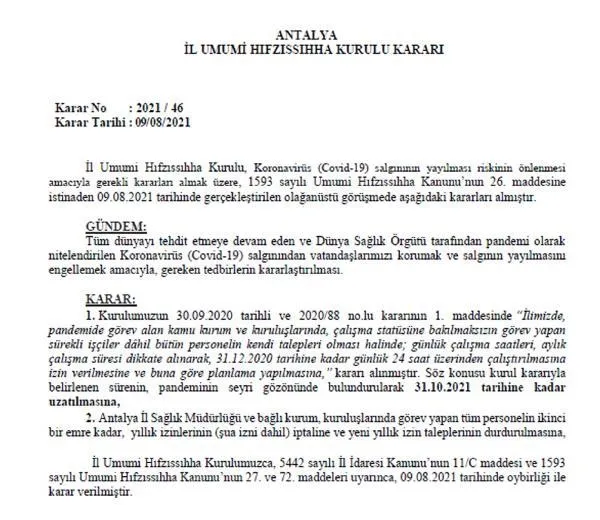 Son dakika: Antalya'da sağlık çalışanlarının izinleri ikinci bir emre kadar iptal edildi-4