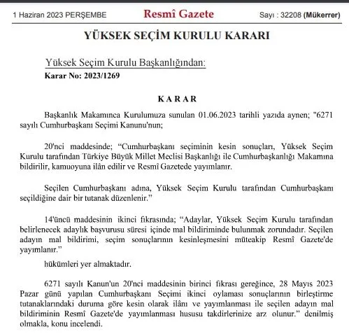 YSK Başkan Erdoğan'ın zaferini resmen ilan etti! Resmi Gazete'de yayımlandı!-2