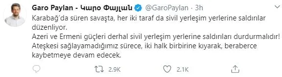 Ermenistan'ın sivil katliamına sessiz kalan HDPKK'lı Garo Paylan, Azerbaycan intikam alınca "ateşkes" diye ağlamaya başladı-1