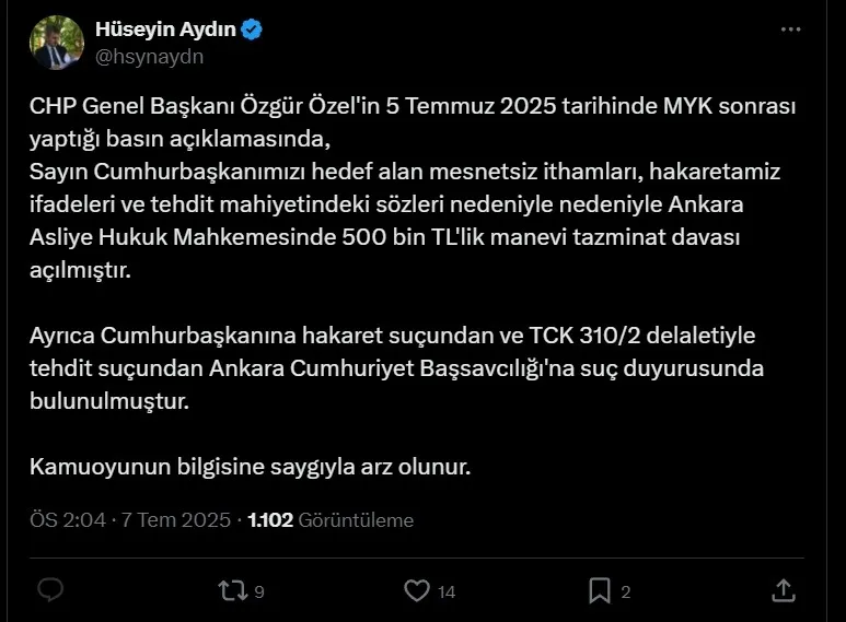Milli iradeyi tehdide geçit yok! Başkan Erdoğan'dan CHP Genel Başkanı Özgür Özel'e 500 bin TL'lik dava: Hem tazminat hem suç duyurusu-2