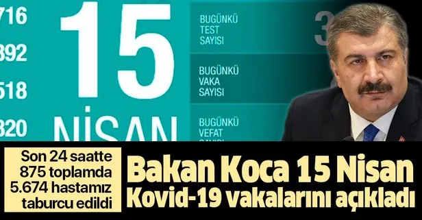 Son dakika: Bakan Koca 15 Nisan Kovid-19 vaka sayılarını açıkladı