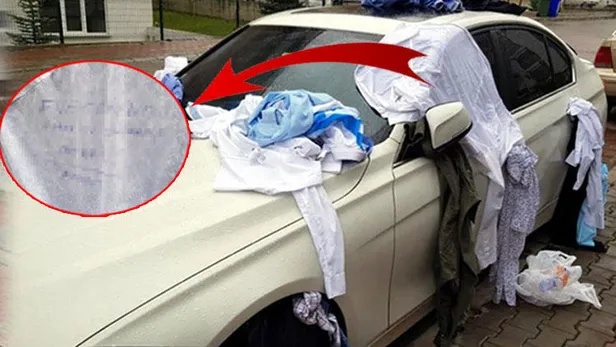 Eve gelmeyen eşinin kıyafetlerini otomobile bağlayıp bakın ne yazdı-1