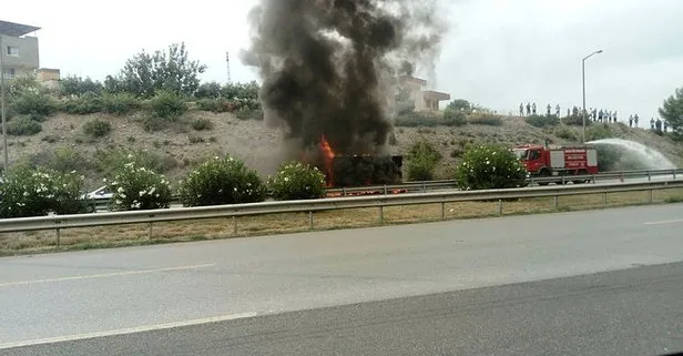 Seyir halindeki TIR alev aldı