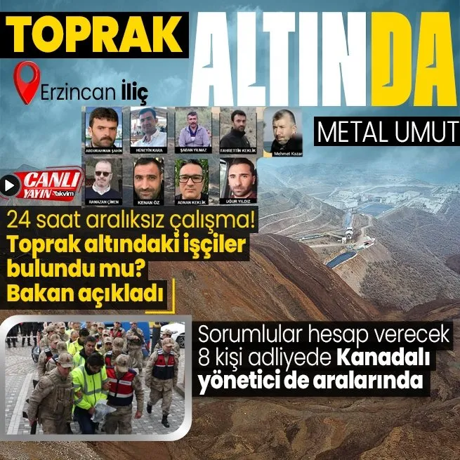 SON DAKİKA | Erzincan İliç’teki toprak kaymasında 9 işçi aranıyor! Metal yoğunluğuna rastlandı | İşçilerin kimlikleri belli oldu